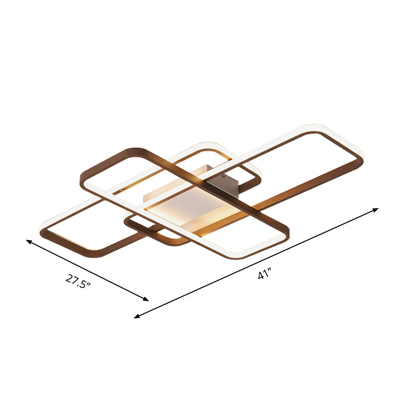 Rechteckige, einbaufertige, moderne Acryl-LED-Deckenleuchte in Braun mit warmem/weißem Licht, 27,5"/41" breit