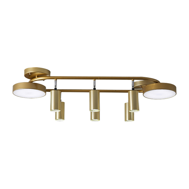 Round Metal Semi Flush Light Modernist 8 Heads Gold Close to Ceiling Lamp for Dining Room