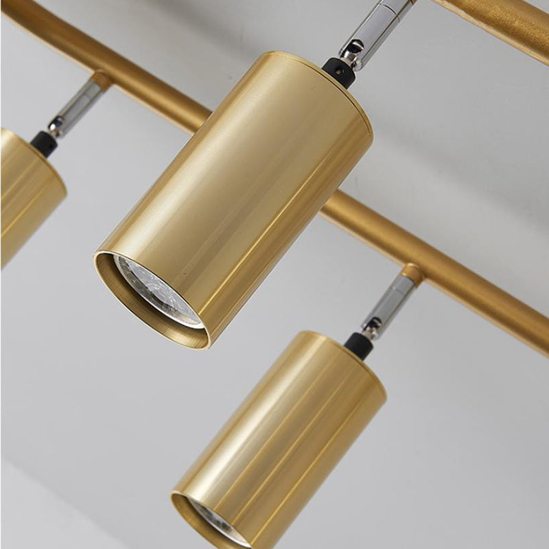 Round Metal Semi Flush Light Modernist 8 Heads Gold Close to Ceiling Lamp for Dining Room
