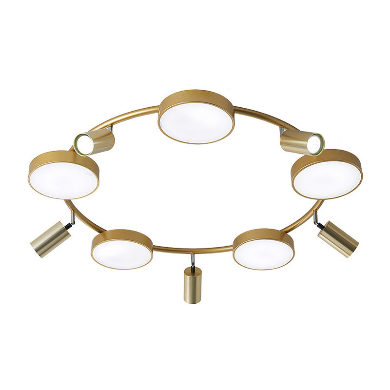 Circle Semi-Flush Mount Modernist Metall 10 Lampenlampen Gold Deckenleuchte für Wohnzimmer