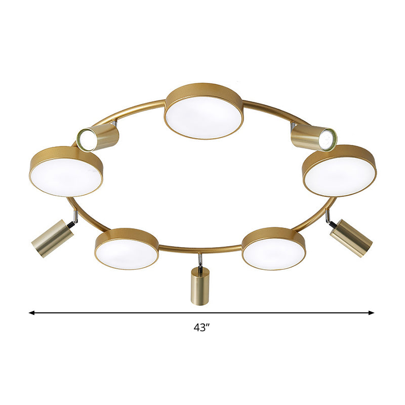 Circle Semi-Flush Mount Modernist Metall 10 Lampenlampen Gold Deckenleuchte für Wohnzimmer
