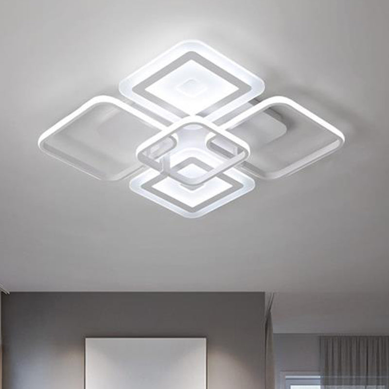 Weißes Quadrat Semi Flush Mount Minimalism 5 Köpfe Acryldecke montiert in warmem/weißem Licht