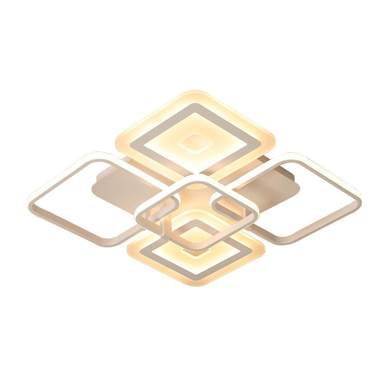 Weißes Quadrat Semi Flush Mount Minimalism 5 Köpfe Acryldecke montiert in warmem/weißem Licht