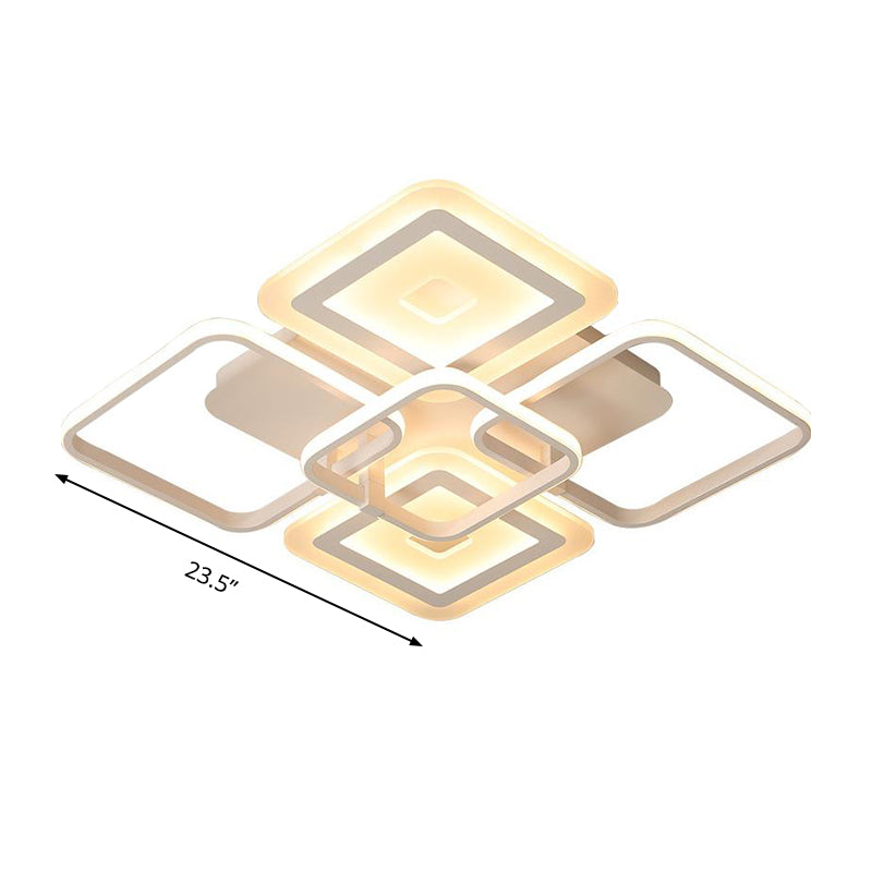Weißes Quadrat Semi Flush Mount Minimalism 5 Köpfe Acryldecke montiert in warmem/weißem Licht