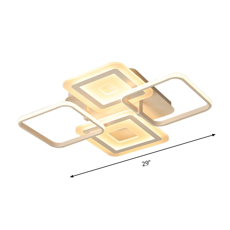 Frame Acrylic Semi Flush Modernist 4 Heads White Ceiling Mount Light Fixture in Warm/White Light