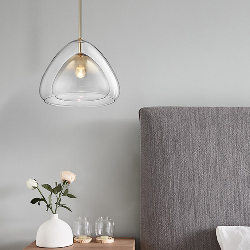 Cono Pendiente Luz de luz Nordic Double Glass Shade 1 Luz de lámpara de 12 "/14" de ancho