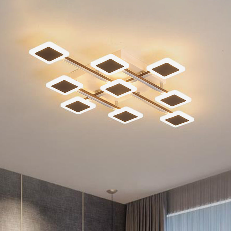 Square Semi-Flush Mount Simple Acrylic 31.5"/35.5" Wide 9/12 Heads Brown Ceiling Light Fixture in Warm/White Light