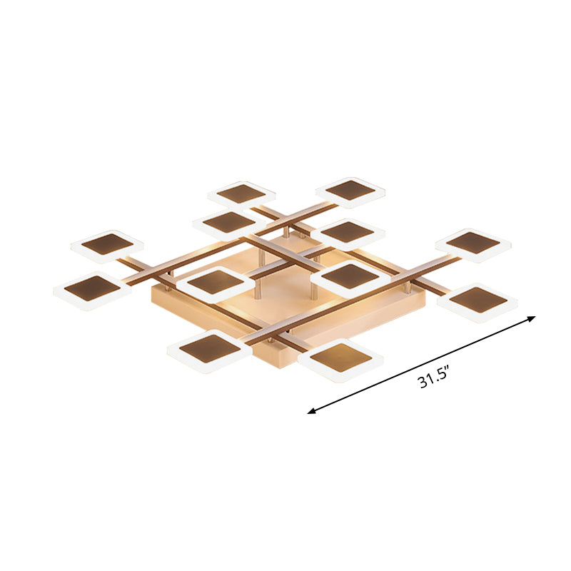 Square Semi-Flush Mount Simple Acrylic 31.5"/35.5" Wide 9/12 Heads Brown Ceiling Light Fixture in Warm/White Light