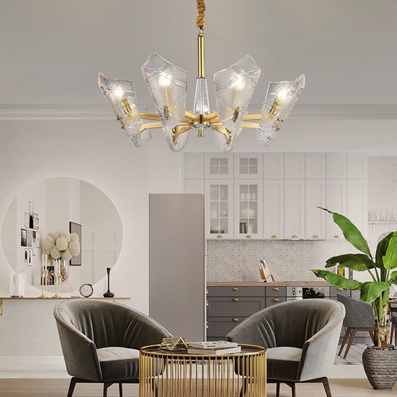 Escudo de vidrio de red transparente lámpara colgante posmoderna 6/8 cabezas de lámpara de latón accesorio de iluminación