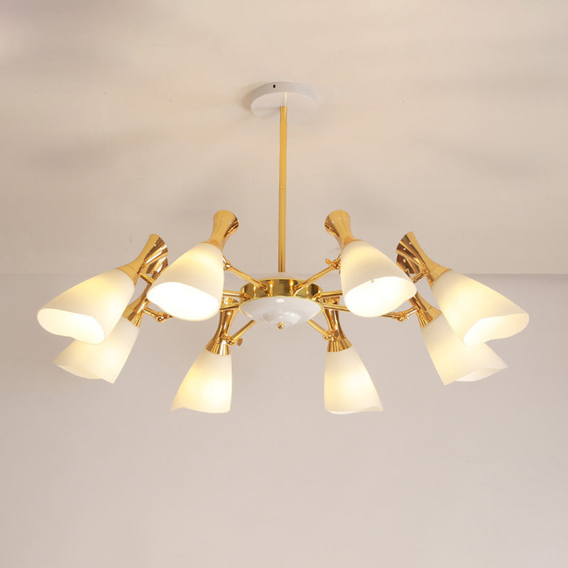 Cone Frosted Glass Hanging Lamp Modern 6/8 Lights Gold Chandelier Lighting Fixture in Warm/White Light