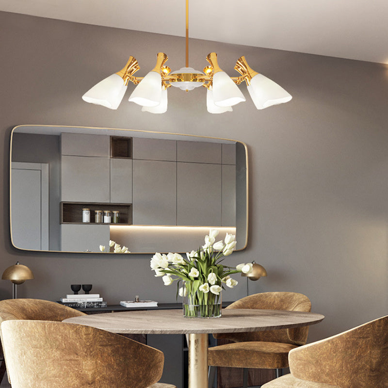 Cone Frosted Glass Hanging Lamp Modern 6/8 Lights Gold Chandelier Lighting Fixture in Warm/White Light