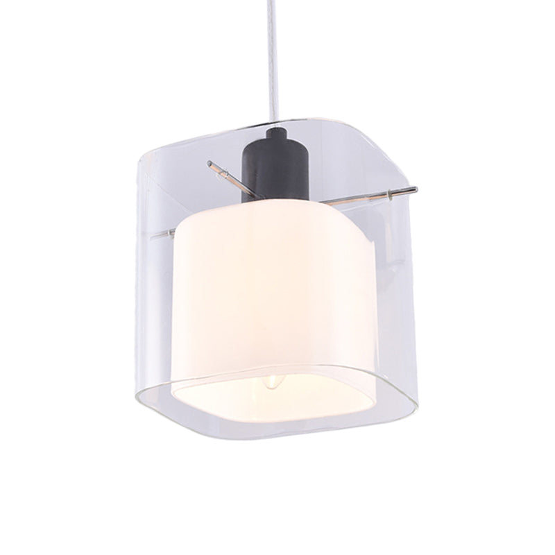 Luz cuadrada de luz colgante de vidrio transparente y blanco 1 cabeza de techo de colgante negro