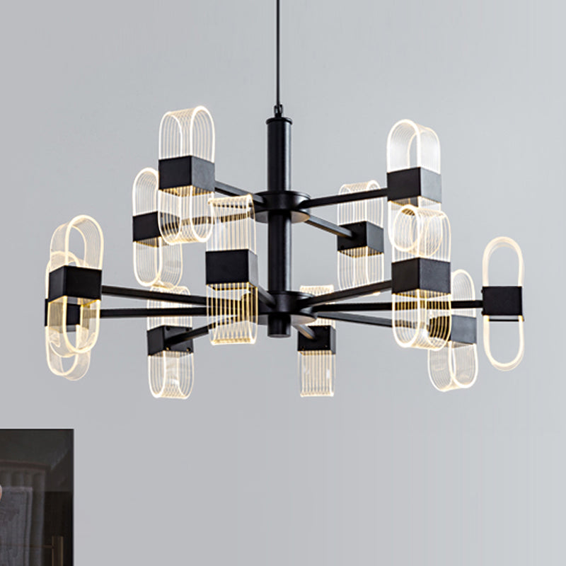 Modern Oval Chandelier Light Acrylic 6/8/12 Heads Living Room Hanging Lamp with Black Rod in Warm/White Light