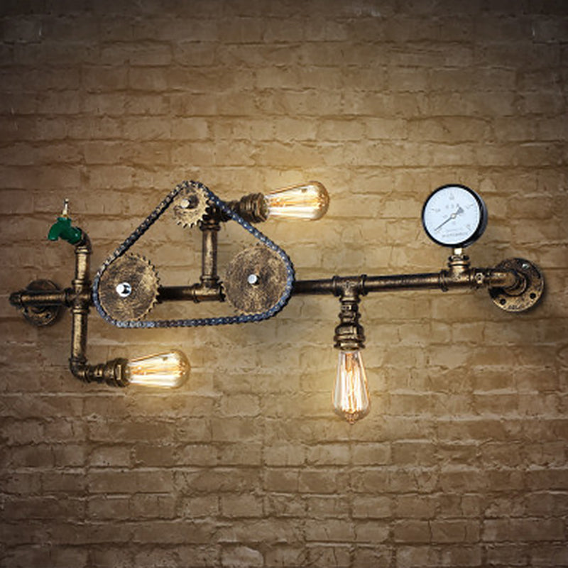 Pipa de agua industrial de la pared lámpara montada en la pared metal 3 luces luces aplicativas