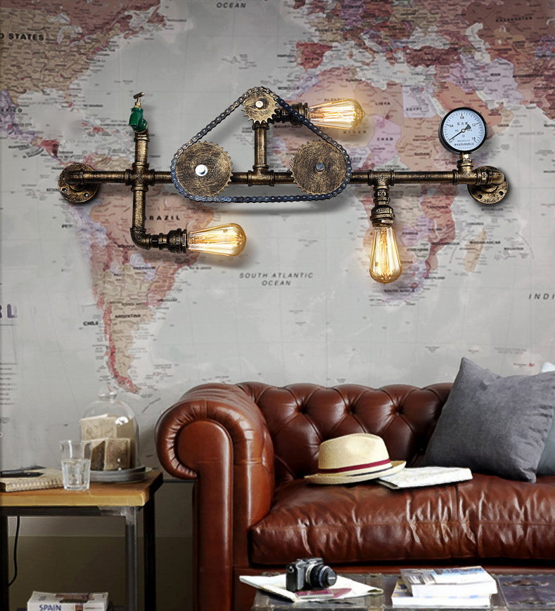 Pipa de agua industrial de la pared lámpara montada en la pared metal 3 luces luces aplicativas