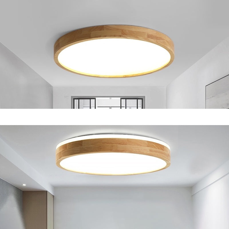 Plafonnier LED circulaire couleur rondin, plafonnier en bois de Style concis moderne avec abat-jour en acrylique