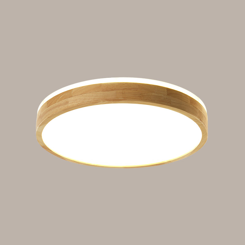 Plafonnier LED circulaire couleur rondin, plafonnier en bois de Style concis moderne avec abat-jour en acrylique