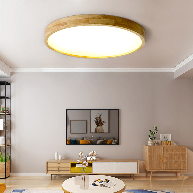 Plafonnier LED circulaire couleur rondin, plafonnier en bois de Style concis moderne avec abat-jour en acrylique