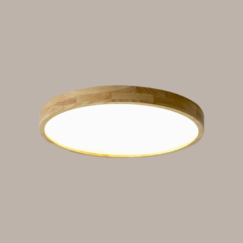Plafonnier LED circulaire couleur rondin, plafonnier en bois de Style concis moderne avec abat-jour en acrylique