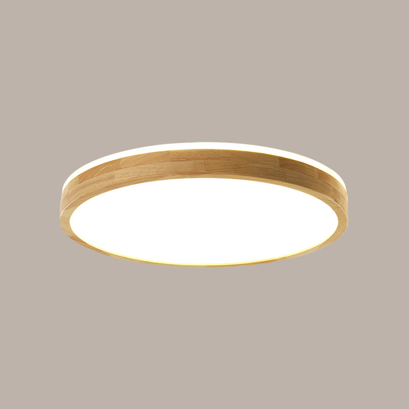 Plafonnier LED circulaire couleur rondin, plafonnier en bois de Style concis moderne avec abat-jour en acrylique