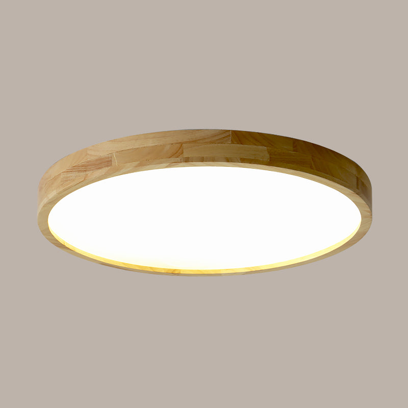 Plafonnier LED circulaire couleur rondin, plafonnier en bois de Style concis moderne avec abat-jour en acrylique