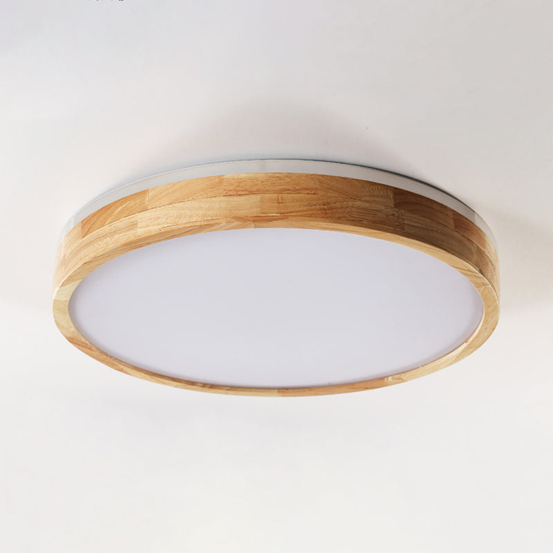 Plafonnier LED circulaire couleur rondin, plafonnier en bois de Style concis moderne avec abat-jour en acrylique