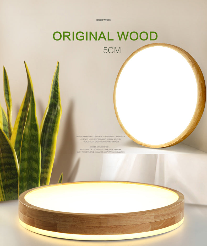 Plafonnier LED circulaire couleur rondin, plafonnier en bois de Style concis moderne avec abat-jour en acrylique
