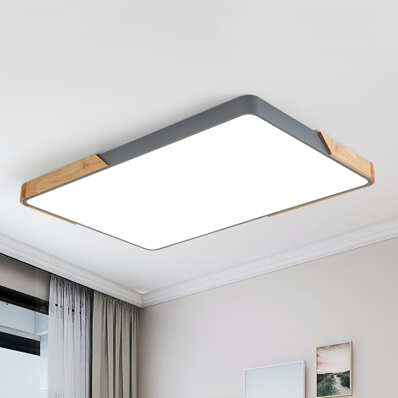 Rectangular Wood Flush Mount 1-Light Modern Ceiling Light Fixture for Living Room