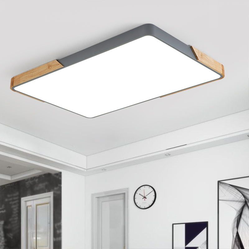 Rectangular Wood Flush Mount 1-Light Modern Ceiling Light Fixture for Living Room