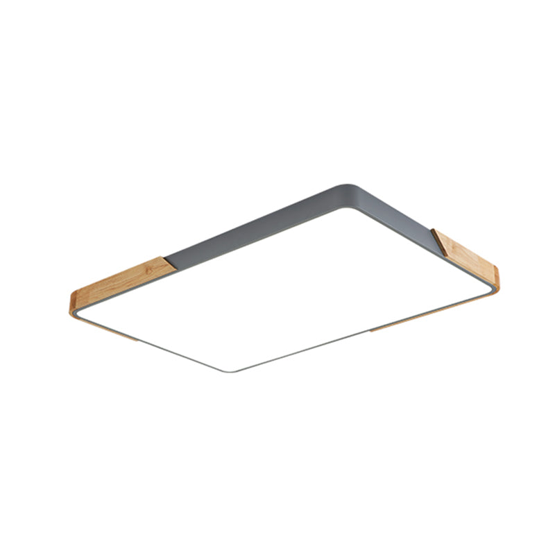 Rectangular Wood Flush Mount 1-Light Modern Ceiling Light Fixture for Living Room
