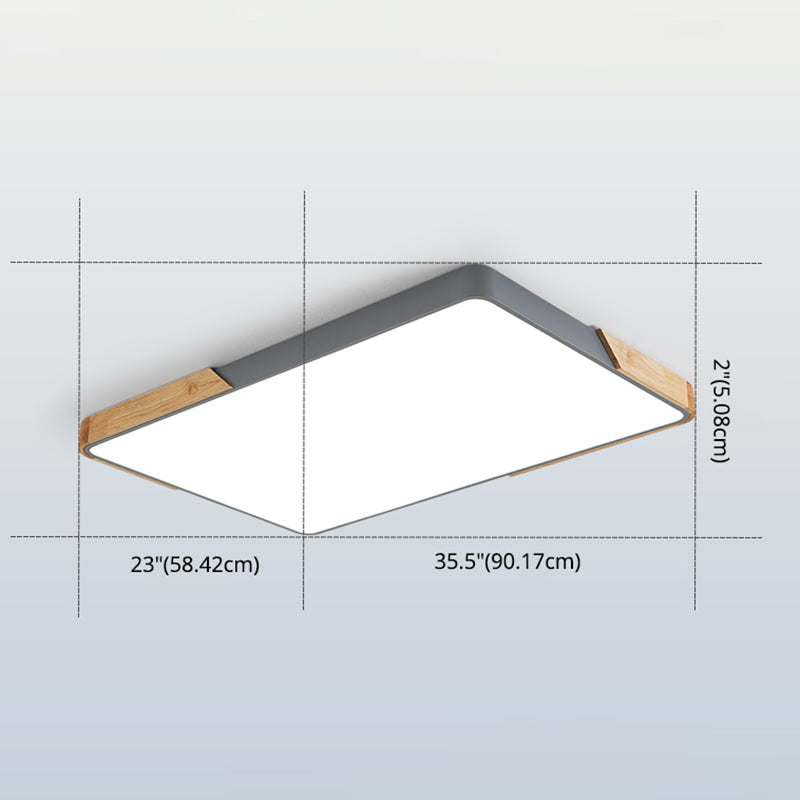 Rectangular Wood Flush Mount 1-Light Modern Ceiling Light Fixture for Living Room