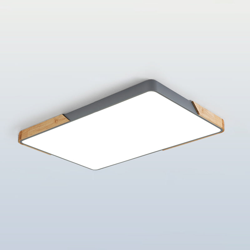 Rectangular Wood Flush Mount 1-Light Modern Ceiling Light Fixture for Living Room