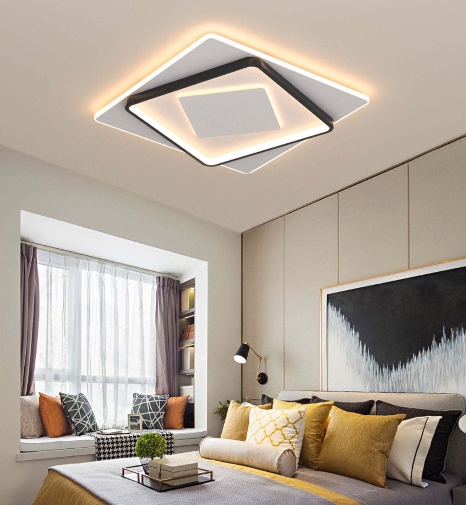 Nouveau Plafonnier LED encastré en acrylique moderne, carré, plafonnier avec 1 lumière