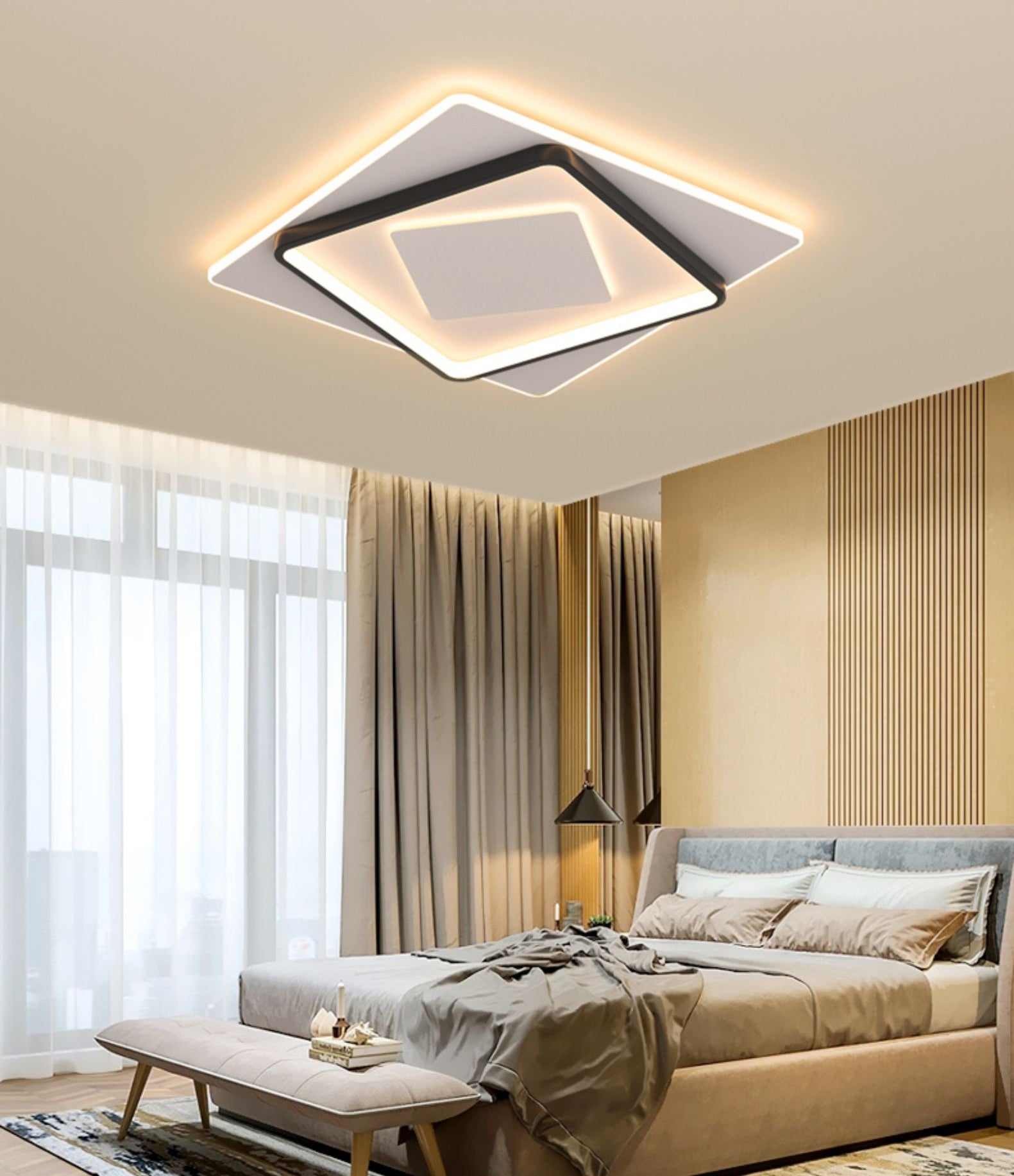 Nouveau Plafonnier LED encastré en acrylique moderne, carré, plafonnier avec 1 lumière