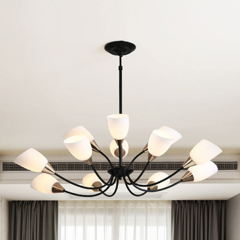 Beveled Chandelier Lighting Modern White Glass 3/6/8 Heads Black Hanging Ceiling Light with Starburst Design