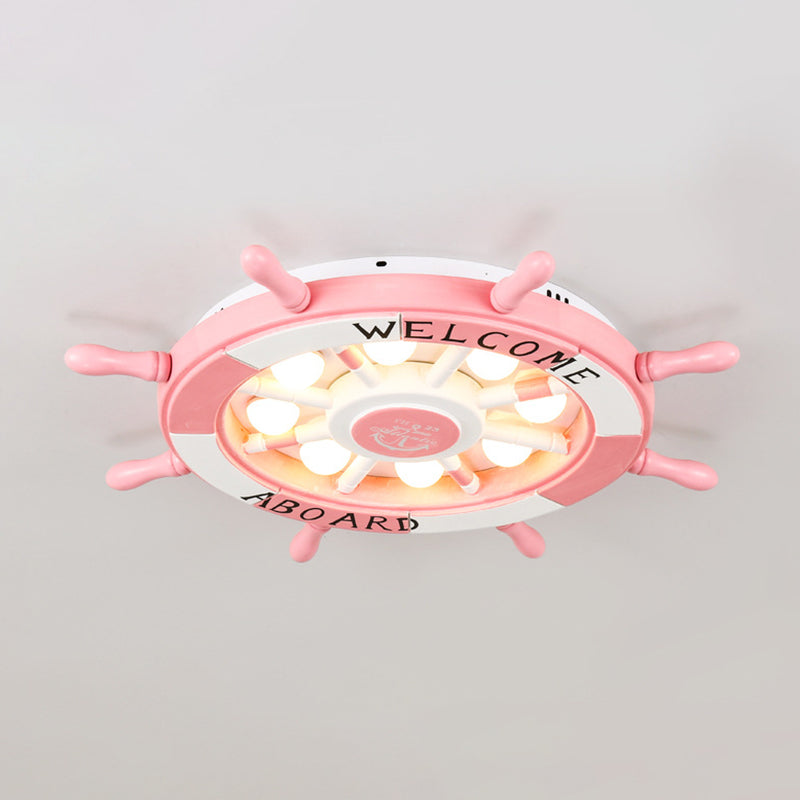 Mediterranean Flushmount Light Creative Cartoon Boat Rudder Personality Boy and Girl Bedroom Study Resin Energy-saving Lamps