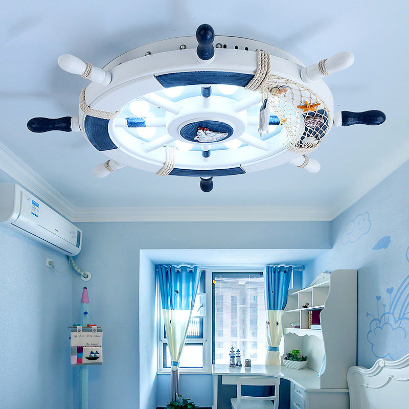 Mediterranean Flushmount Light Creative Cartoon Boat Rudder Personality Boy and Girl Bedroom Study Resin Energy-saving Lamps