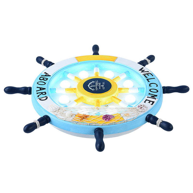 Mediterranean Flushmount Light Creative Cartoon Boat Rudder Personality Boy and Girl Bedroom Study Resin Energy-saving Lamps