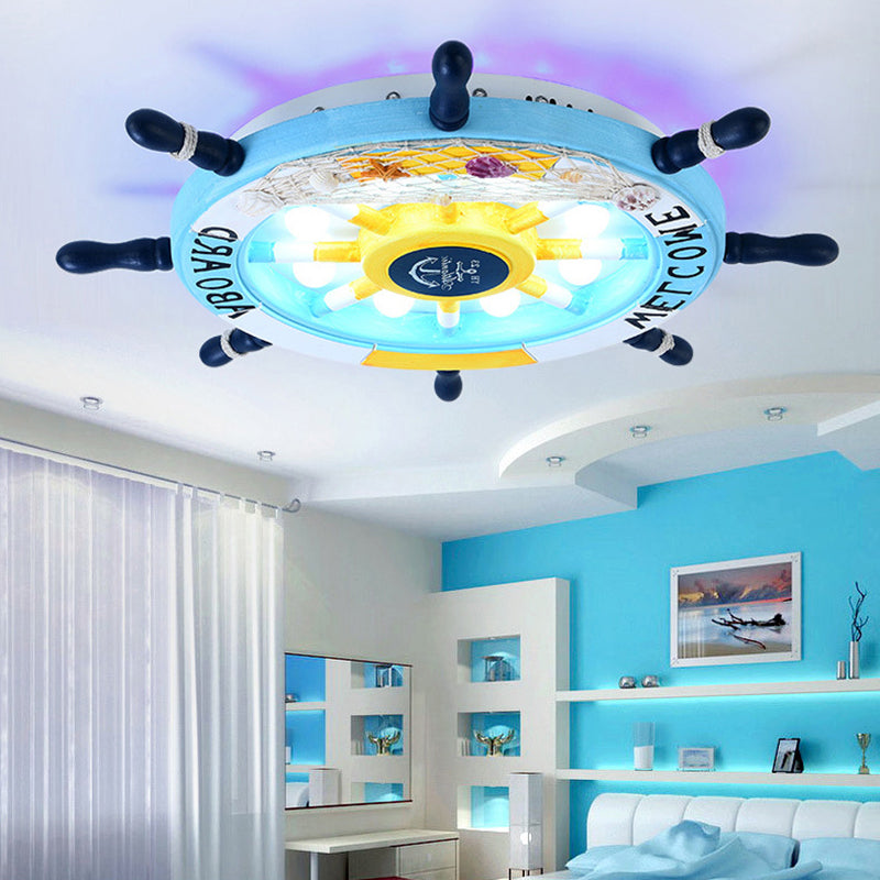 Mediterranean Flushmount Light Creative Cartoon Boat Rudder Personality Boy and Girl Bedroom Study Resin Energy-saving Lamps
