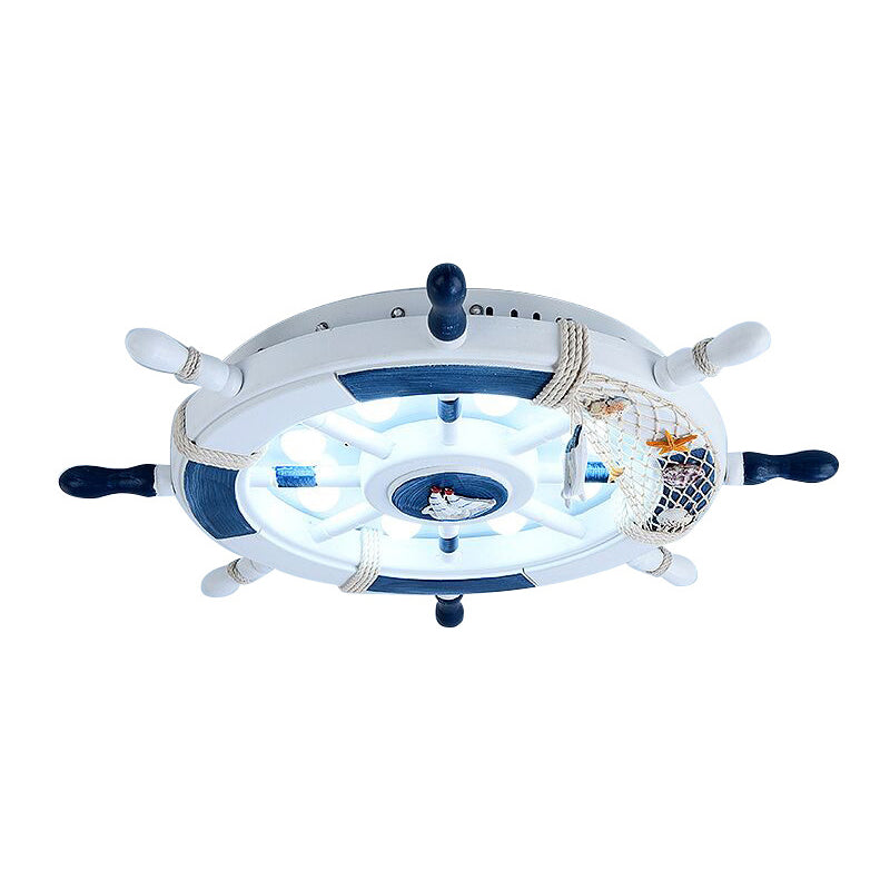 Mediterranean Flushmount Light Creative Cartoon Boat Rudder Personality Boy and Girl Bedroom Study Resin Energy-saving Lamps