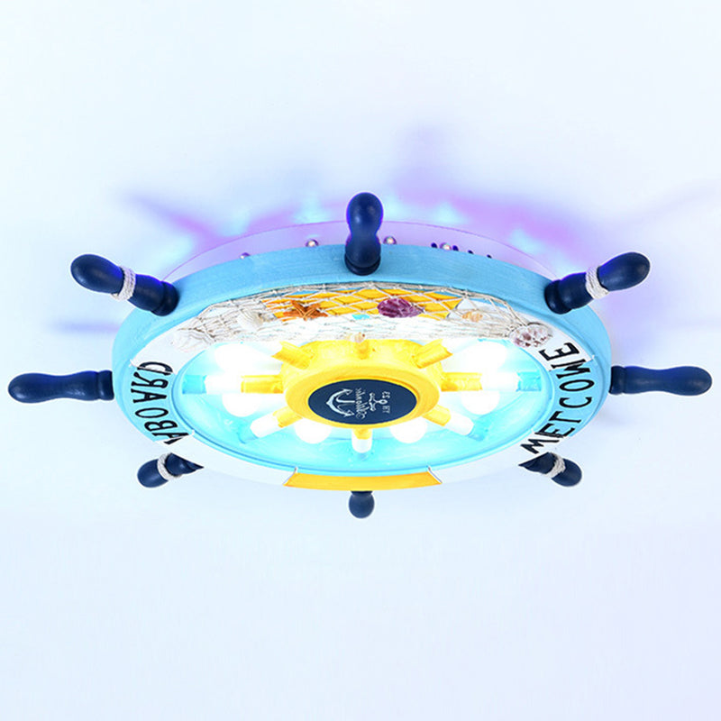 Mediterranean Flushmount Light Creative Cartoon Boat Rudder Personality Boy and Girl Bedroom Study Resin Energy-saving Lamps