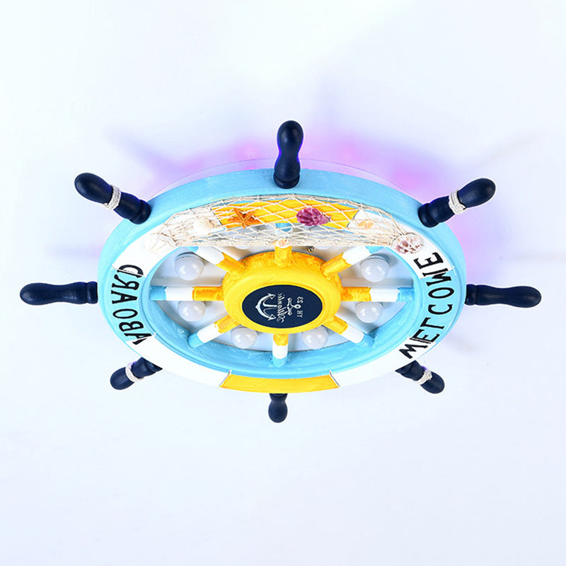 Mediterranean Flushmount Light Creative Cartoon Boat Rudder Personality Boy and Girl Bedroom Study Resin Energy-saving Lamps