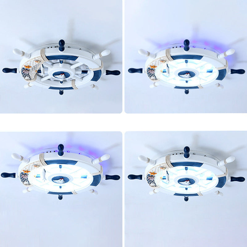 Méditerranée Flushmount Light Creative Cartoon Boat Rudder Personality Boy and Girl Bedroom Study Resin Energy-épargne Lamps