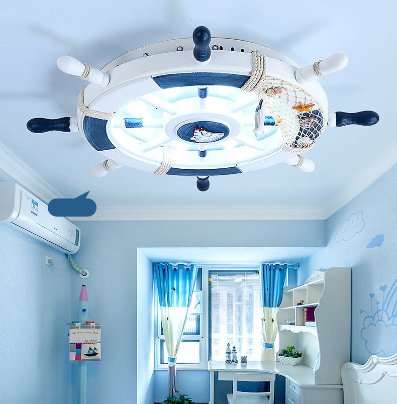 Mediterranean Flushmount Light Creative Cartoon Boat Rudder Personality Boy and Girl Bedroom Study Resin Energy-saving Lamps