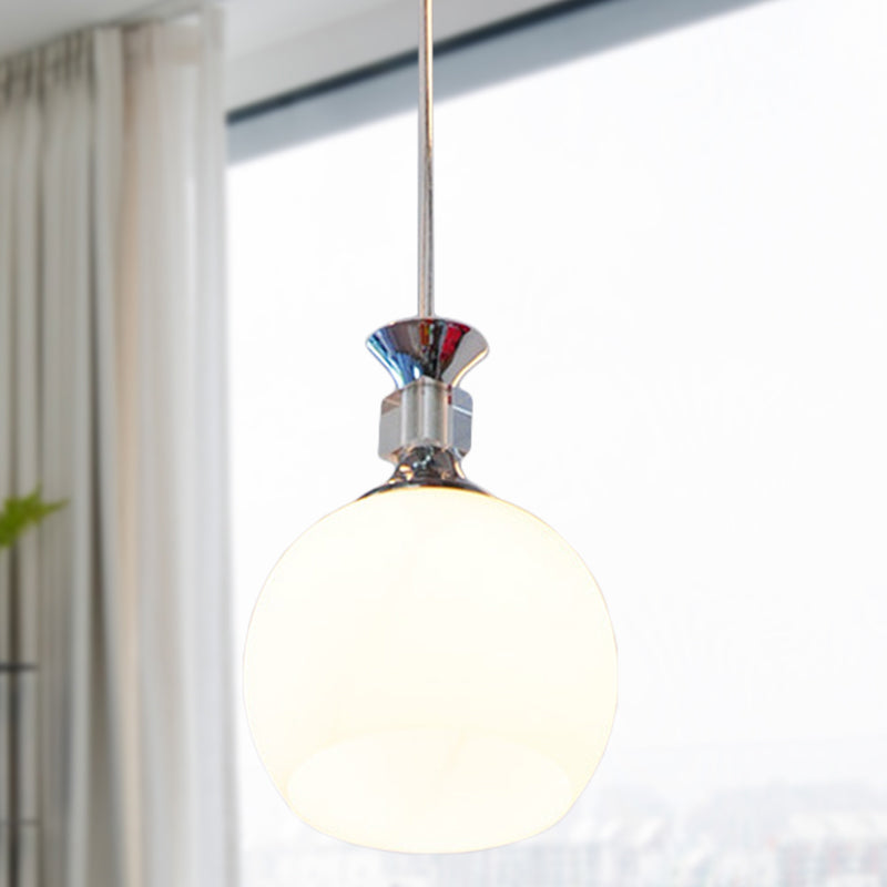 Globe comedor lámpara colgante de vidrio blanco 1 cabeza de suspensión moderna luz en cromo