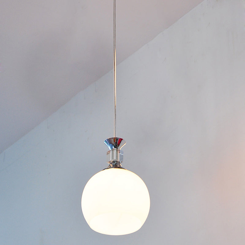 Globe comedor lámpara colgante de vidrio blanco 1 cabeza de suspensión moderna luz en cromo