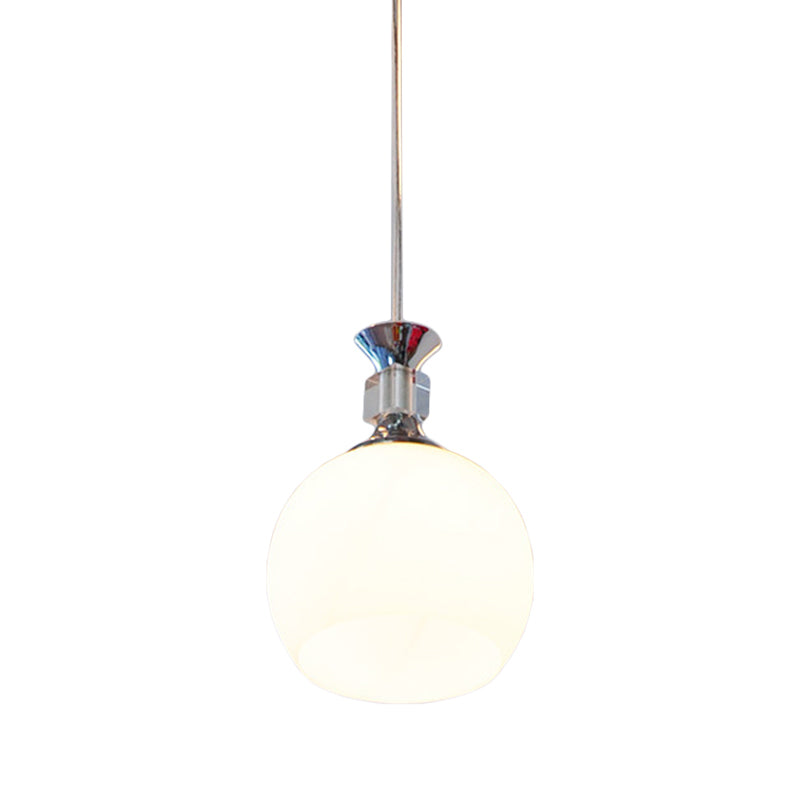 Globe comedor lámpara colgante de vidrio blanco 1 cabeza de suspensión moderna luz en cromo
