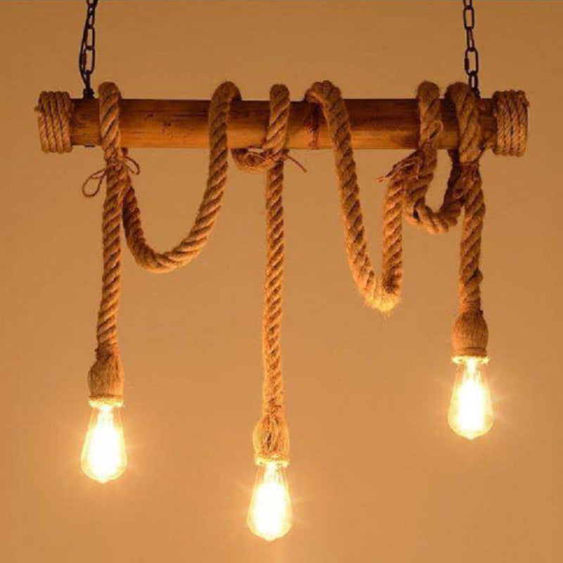 Exposed Bulb Island Chandelier Lights Retro Industrial Style Rope Chandelier Lighting Fixtures for Dining Table
