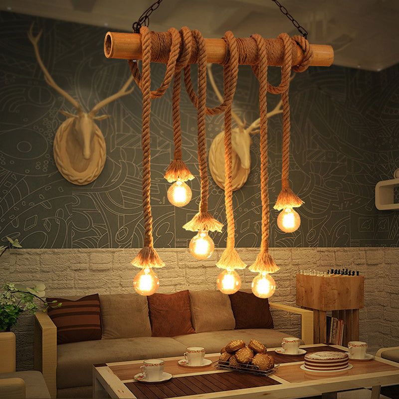 Exposed Bulb Island Chandelier Lights Retro Industrial Style Rope Chandelier Lighting Fixtures for Dining Table