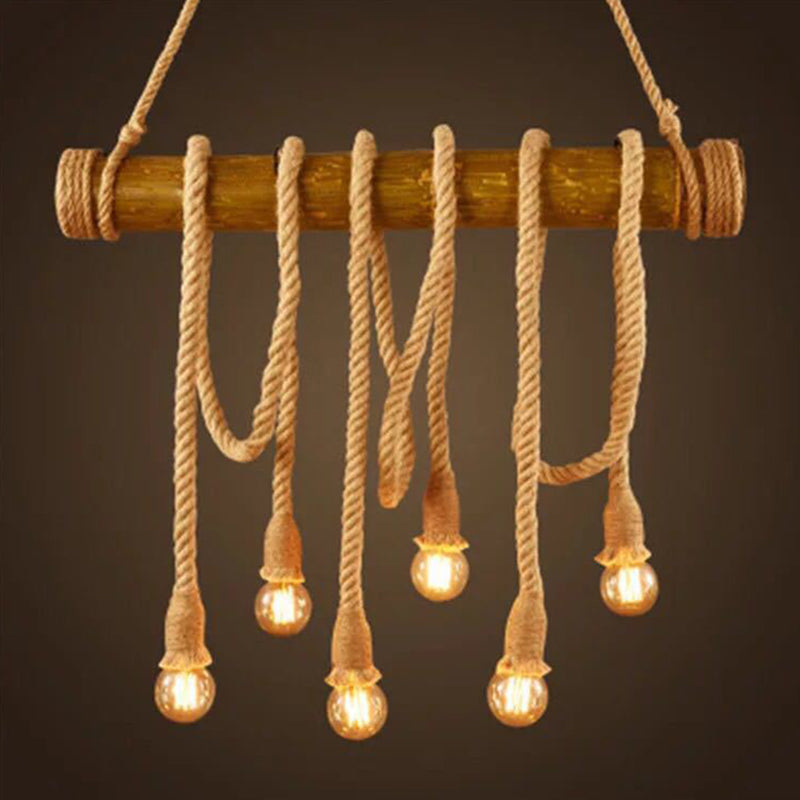 Exposed Bulb Island Chandelier Lights Retro Industrial Style Rope Chandelier Lighting Fixtures for Dining Table